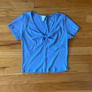 Blue shirt sleeved crop top